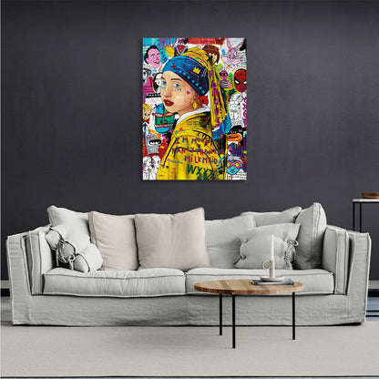 The girl with the pearl earring graffiti. Canvas Wall Art Print