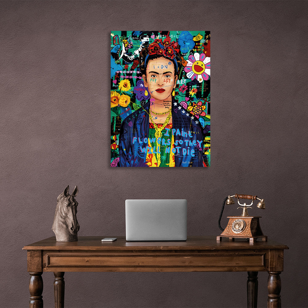 Frida Kahlo graffiti Canvas Wall Art Print