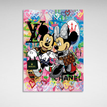 Mickey and Mini Graffiti Canvas Wall Art Print