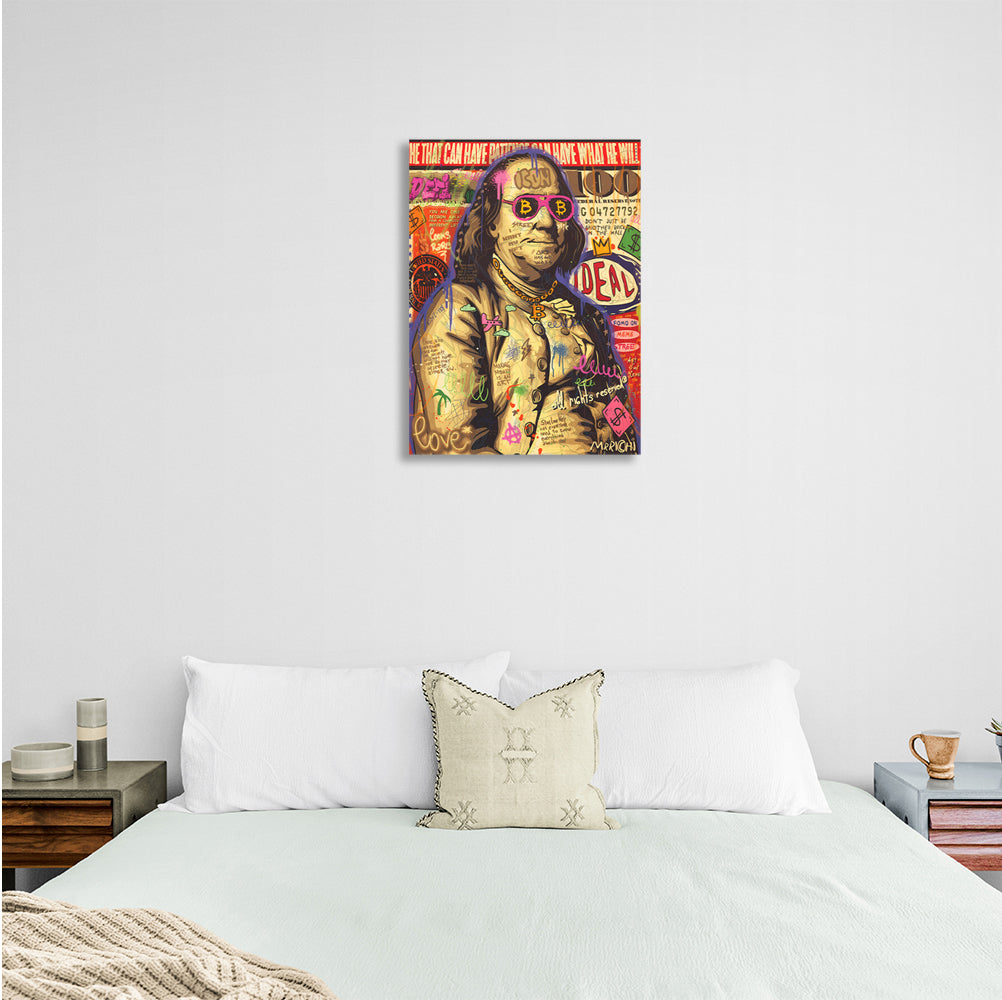 Benjamin Franklin graffiti Inspirational Canvas Wall Art Print