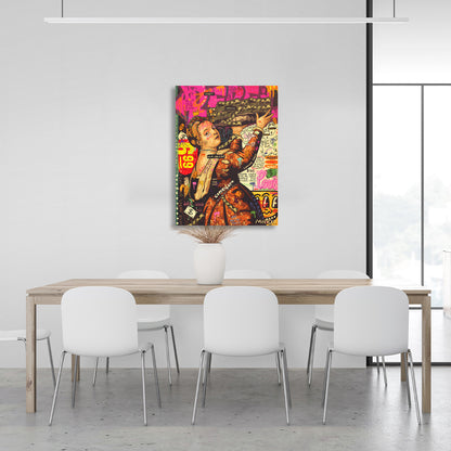 Woman with dollars graffiti Inspirational Canvas Wall Art Print