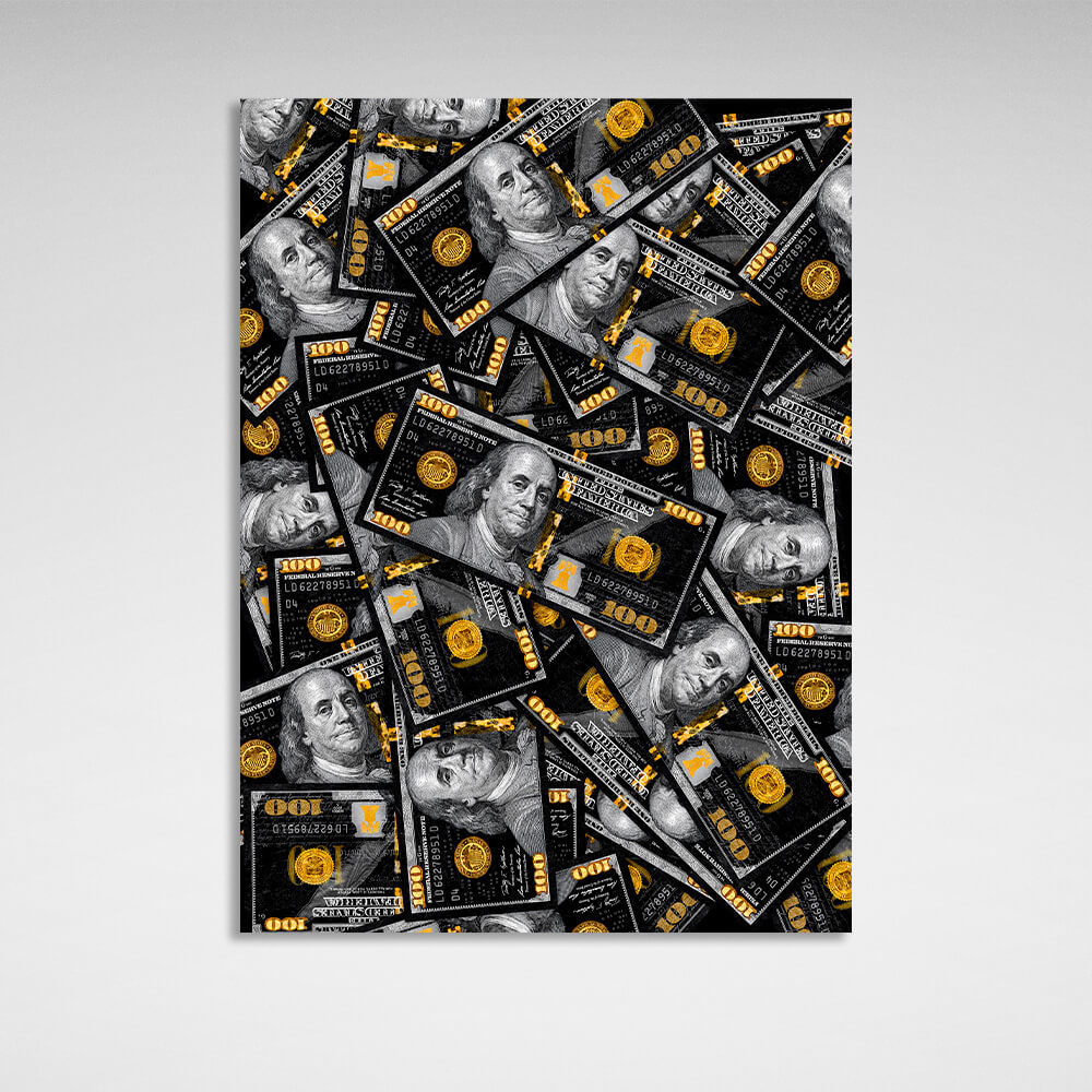 Black and gold dollars Inspirational Canvas Wall Art Print