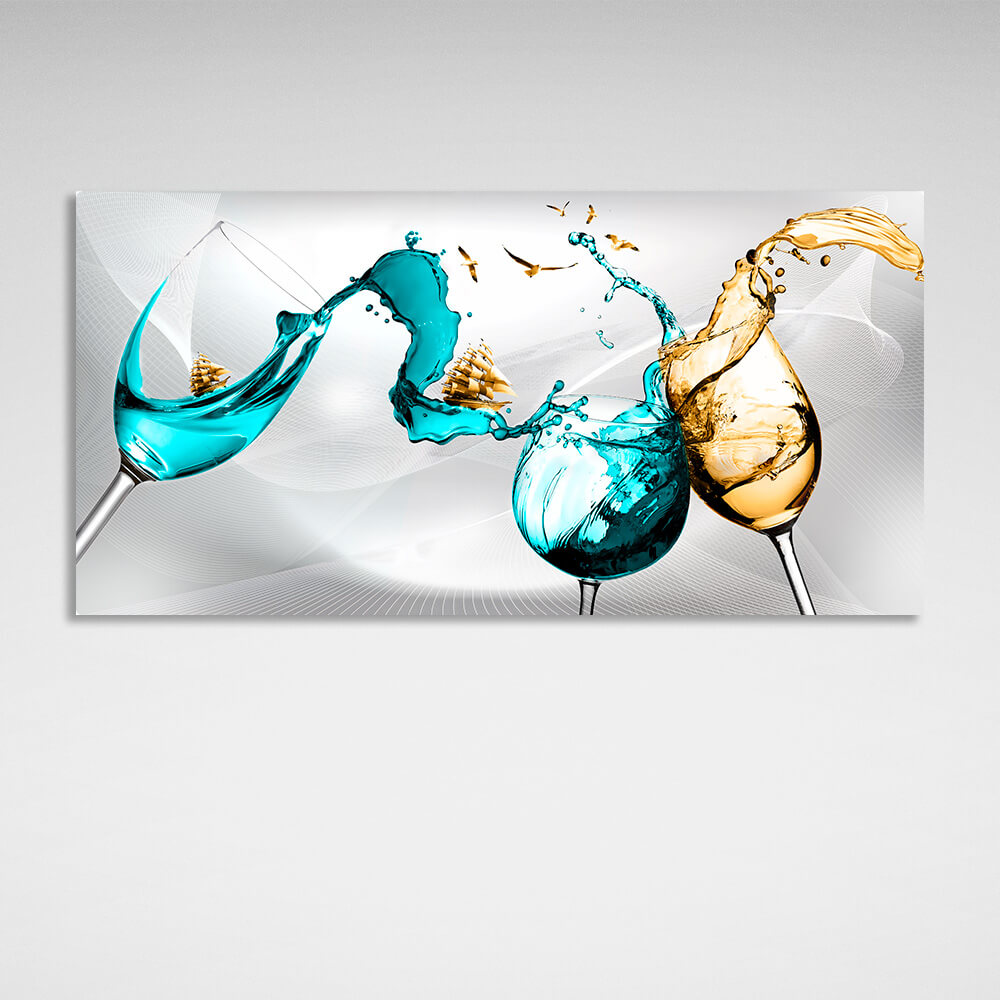 Glasses and ships Canvas Wall Art Print For Kitchen