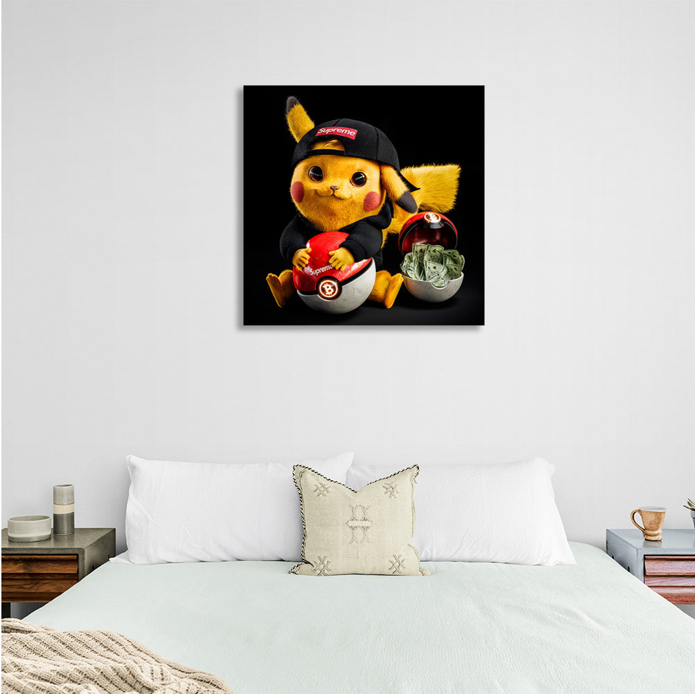 Pokémon Pikachu with money Canvas Wall Art Print