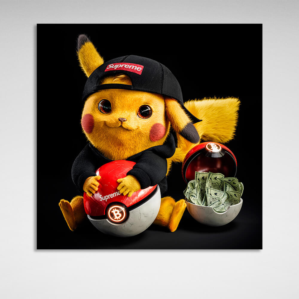 Pokémon Pikachu with money Canvas Wall Art Print