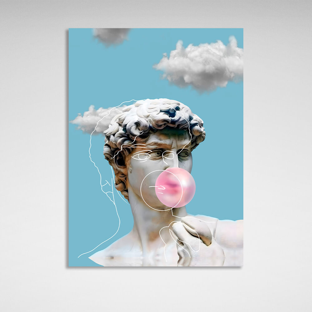 A statue of David with gum Canvas Wall Art Print