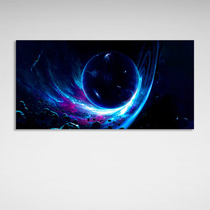 Space planet on blue background Canvas Wall Art Print