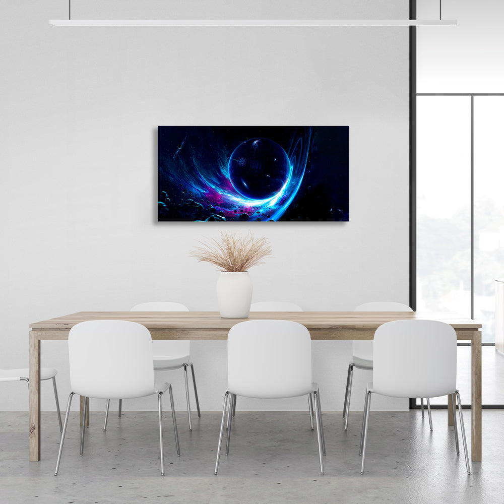 Space planet on blue background Canvas Wall Art Print