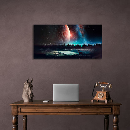 Space and deer in the forest Canvas Wall Art Print