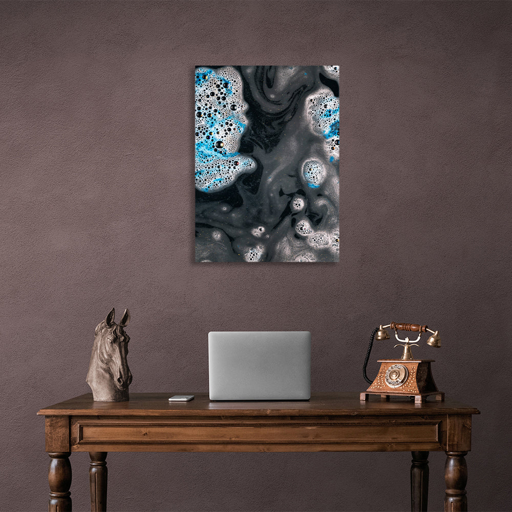 Abstract black water with white and blue foam Canvas Wall Art Print