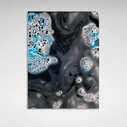 Abstract black water with white and blue foam Canvas Wall Art Print