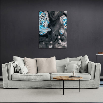 Abstract black water with white and blue foam Canvas Wall Art Print