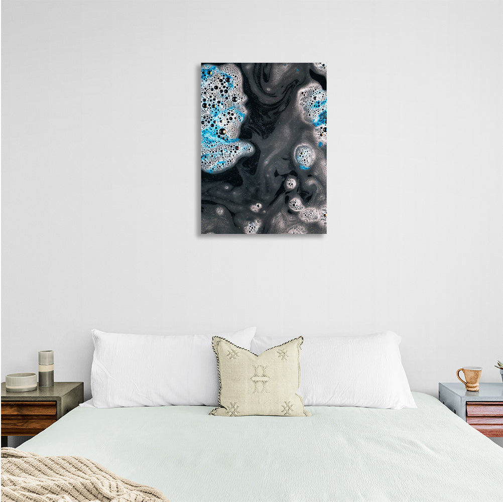 Abstract black water with white and blue foam Canvas Wall Art Print