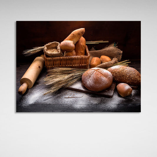 Bread and baguette Canvas Wall Art Print For Kitchen