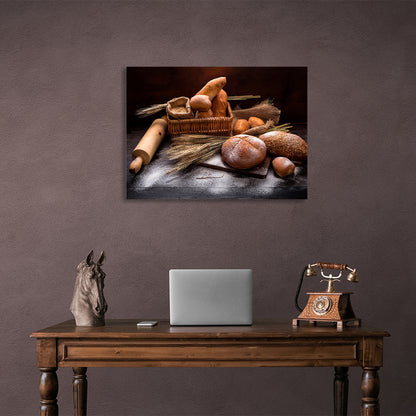 Bread and baguette Canvas Wall Art Print For Kitchen