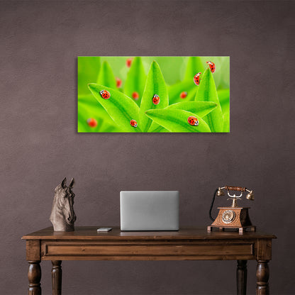 Green leaves and ladybugs Canvas Wall Art Print