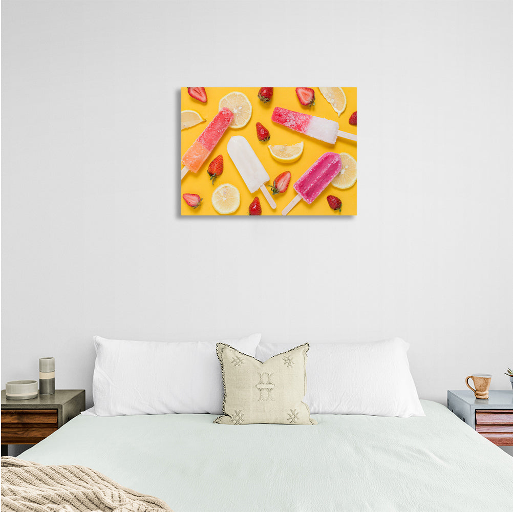 Ice cream, strawberries and lemon Canvas Wall Art Print For Kitchen