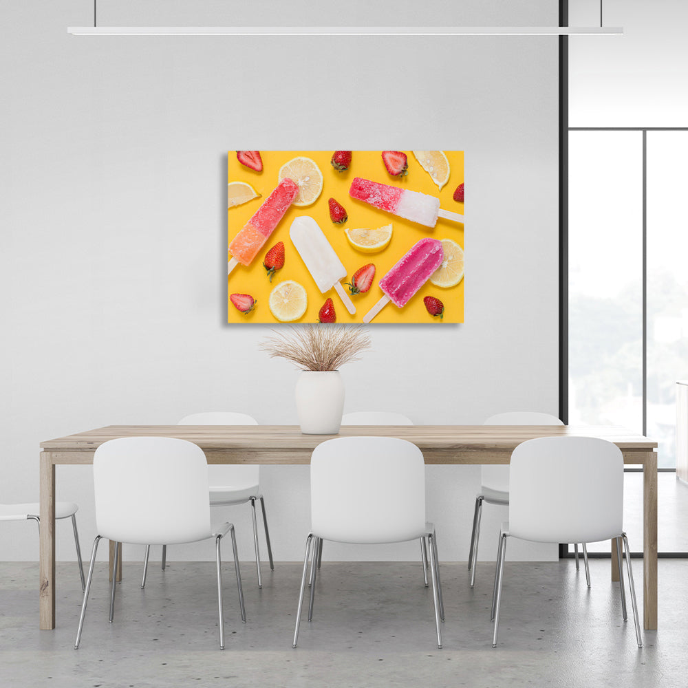 Ice cream, strawberries and lemon Canvas Wall Art Print For Kitchen