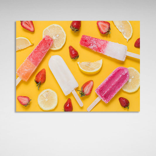 Ice cream, strawberries and lemon Canvas Wall Art Print For Kitchen