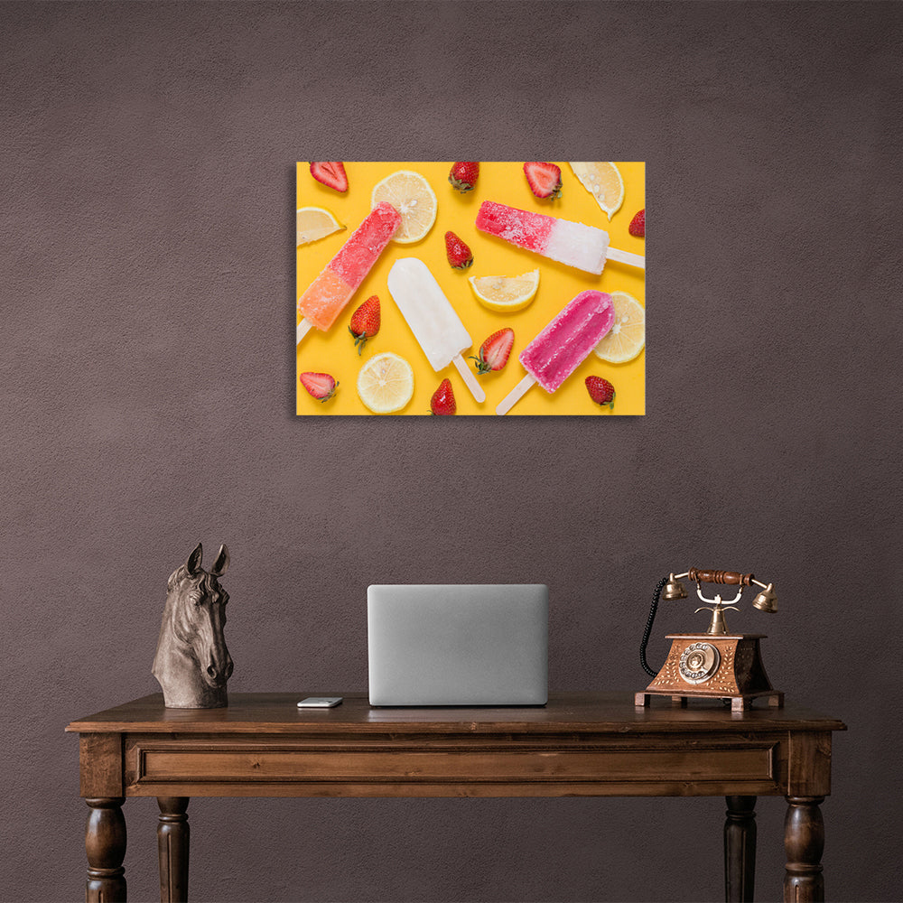 Ice cream, strawberries and lemon Canvas Wall Art Print For Kitchen