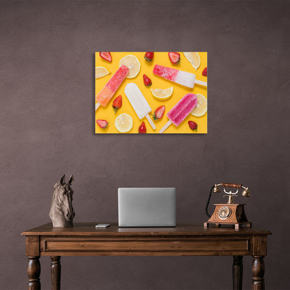 Ice cream, strawberries and lemon Canvas Wall Art Print For Kitchen