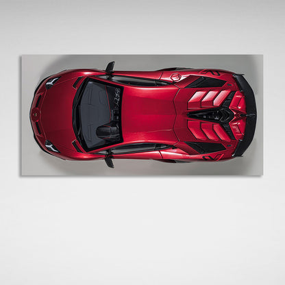 The car is a cherry red Lamborghini Canvas Wall Art Print