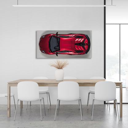 The car is a cherry red Lamborghini Canvas Wall Art Print