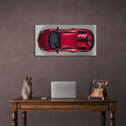 The car is a cherry red Lamborghini Canvas Wall Art Print