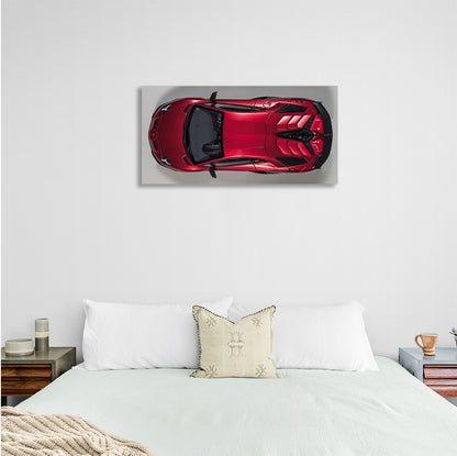 The car is a cherry red Lamborghini Canvas Wall Art Print