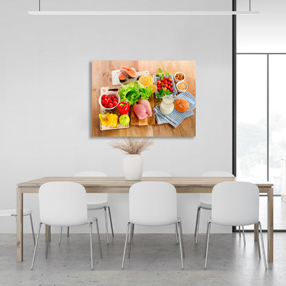 Chicken, fish, peppers Canvas Wall Art Print For Kitchen