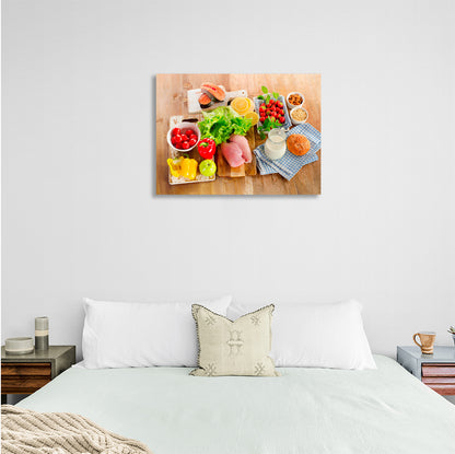 Chicken, fish, peppers Canvas Wall Art Print For Kitchen