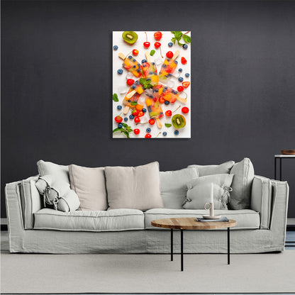 Ice cream, berries and kiwi Canvas Wall Art Print For Kitchen