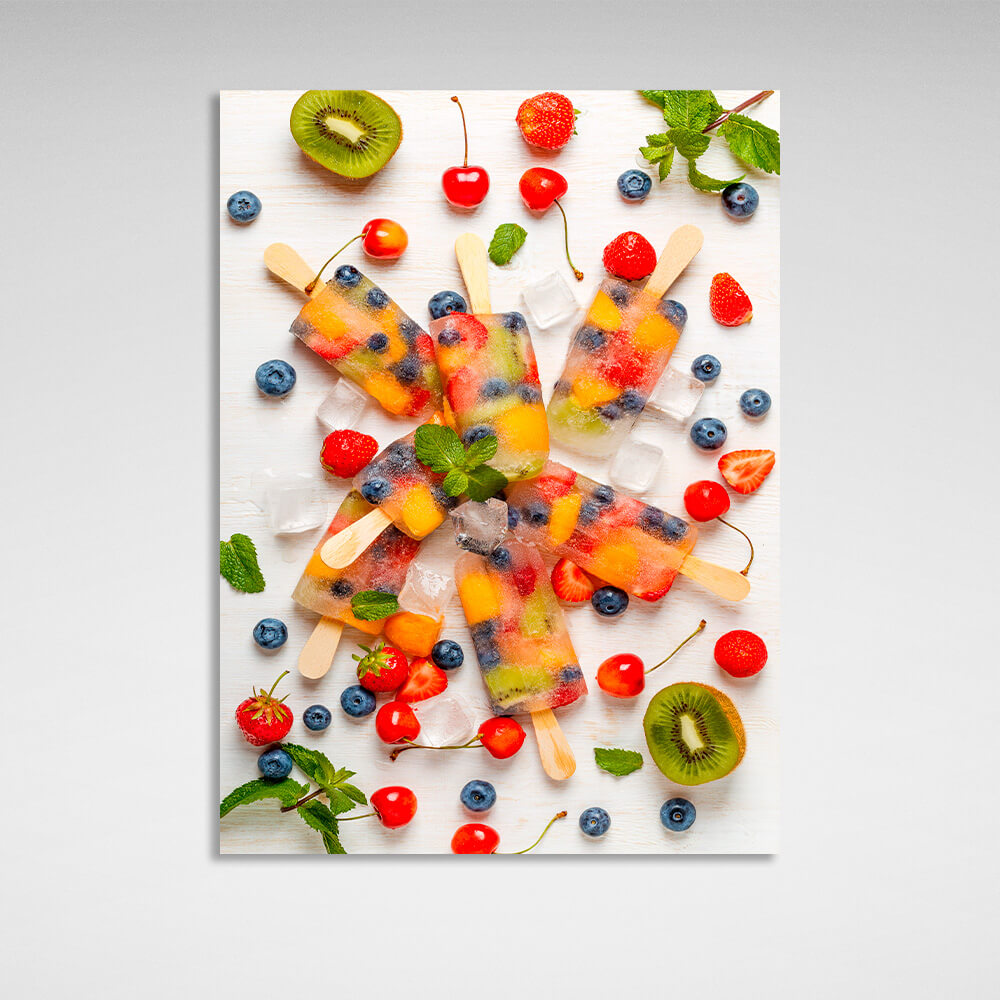 Ice cream, berries and kiwi Canvas Wall Art Print For Kitchen