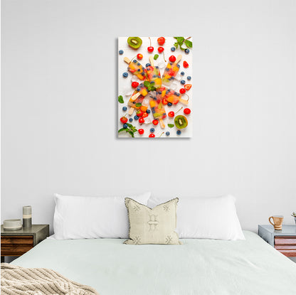 Ice cream, berries and kiwi Canvas Wall Art Print For Kitchen