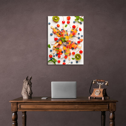 Ice cream, berries and kiwi Canvas Wall Art Print For Kitchen