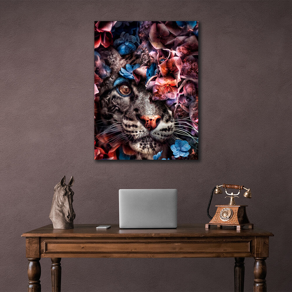 For home A forest cat in flowers Canvas Wall Art Print