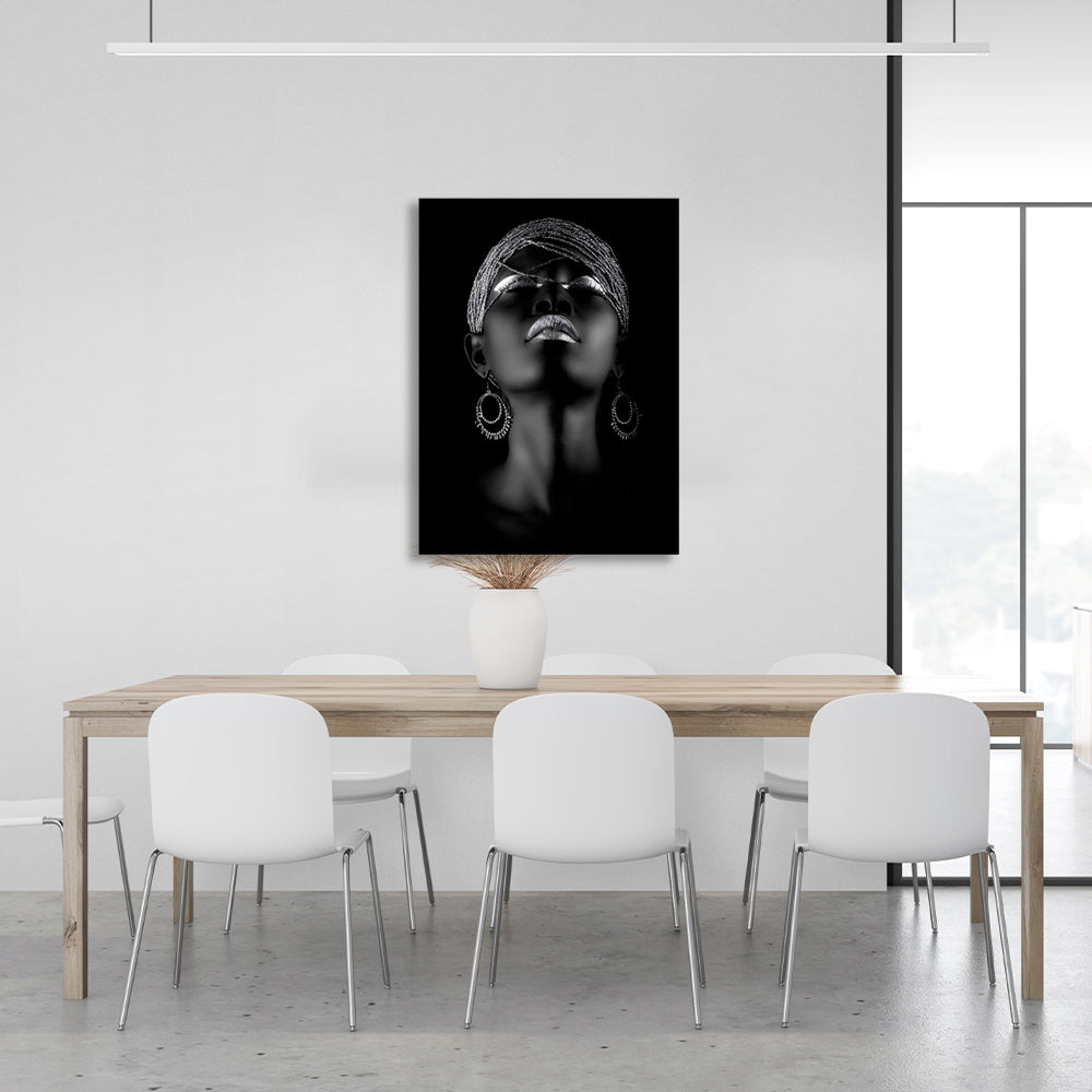 African girl black and silver Canvas Wall Art Print