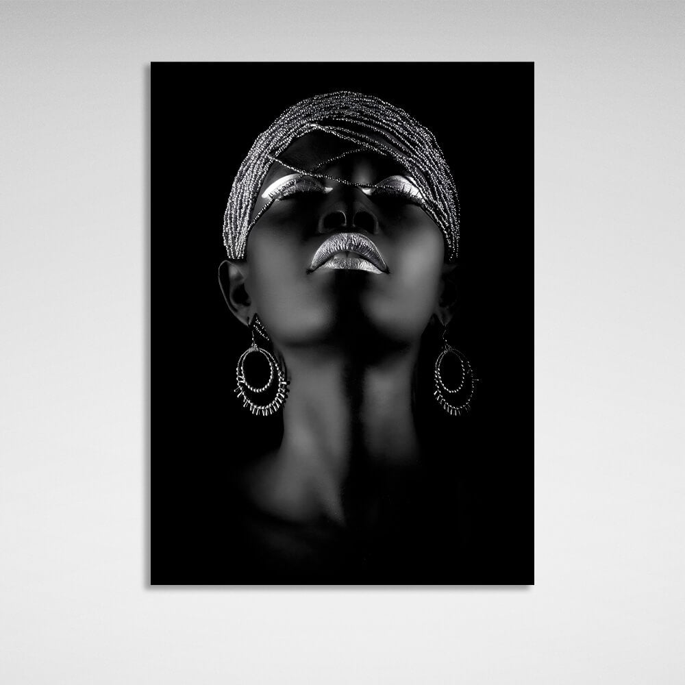 African girl black and silver Canvas Wall Art Print