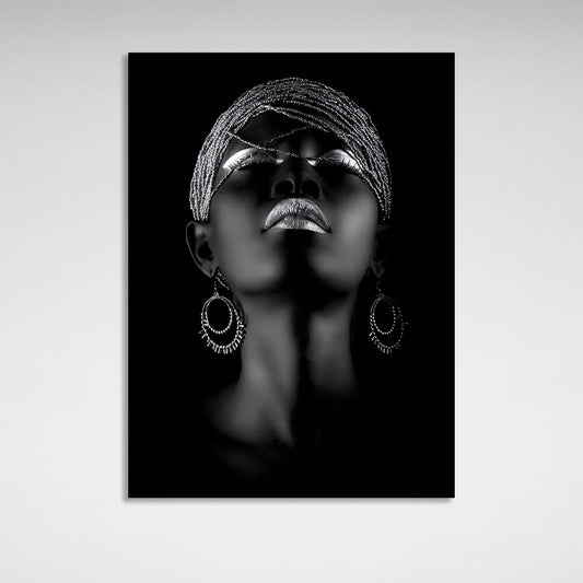 African girl black and silver Canvas Wall Art Print