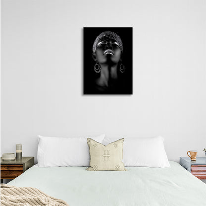 African girl black and silver Canvas Wall Art Print