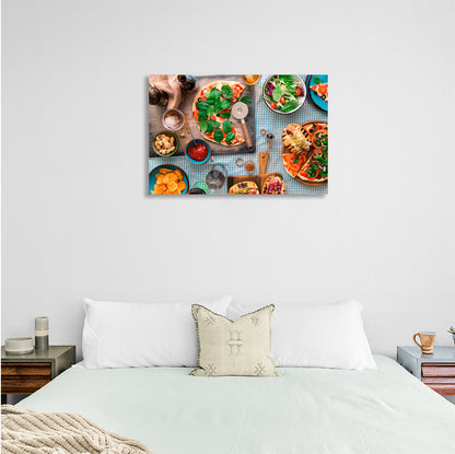 Pizza and salad Canvas Wall Art Print For Kitchen