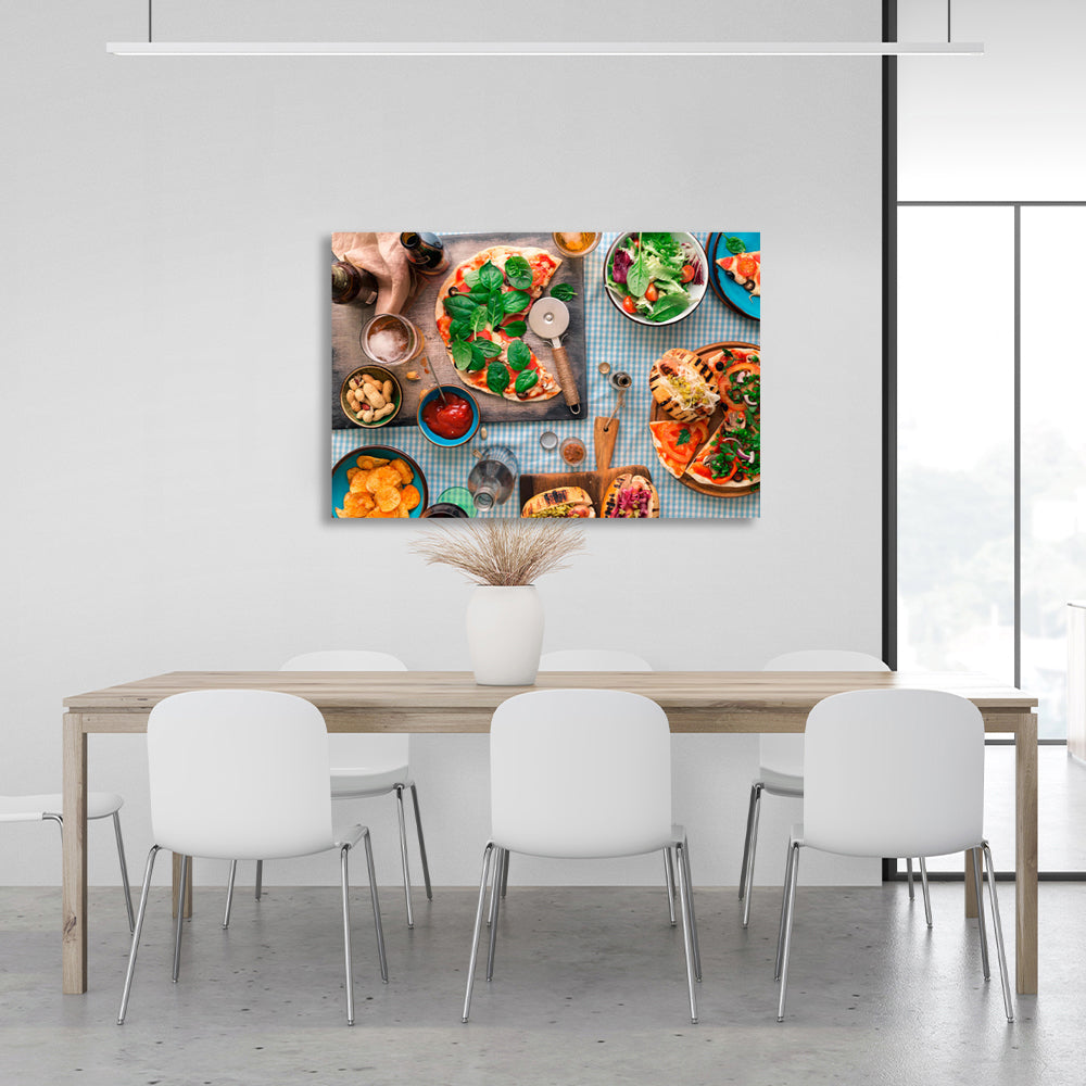 Pizza and salad Canvas Wall Art Print For Kitchen