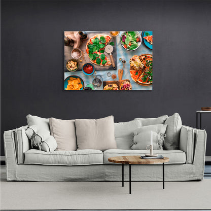 Pizza and salad Canvas Wall Art Print For Kitchen