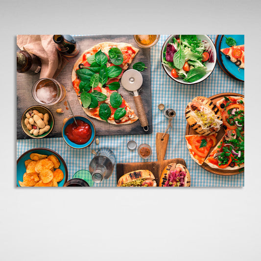 Pizza and salad Canvas Wall Art Print For Kitchen