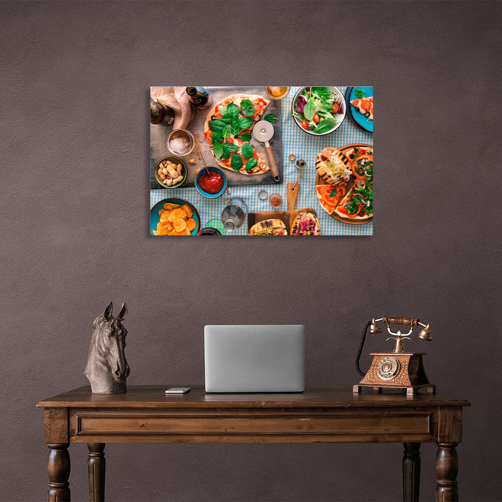 Pizza and salad Canvas Wall Art Print For Kitchen