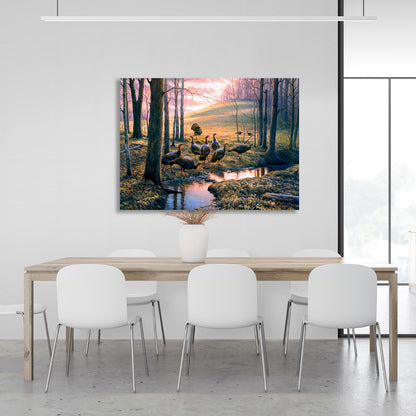 Turkeys in the woods Canvas Wall Art Print