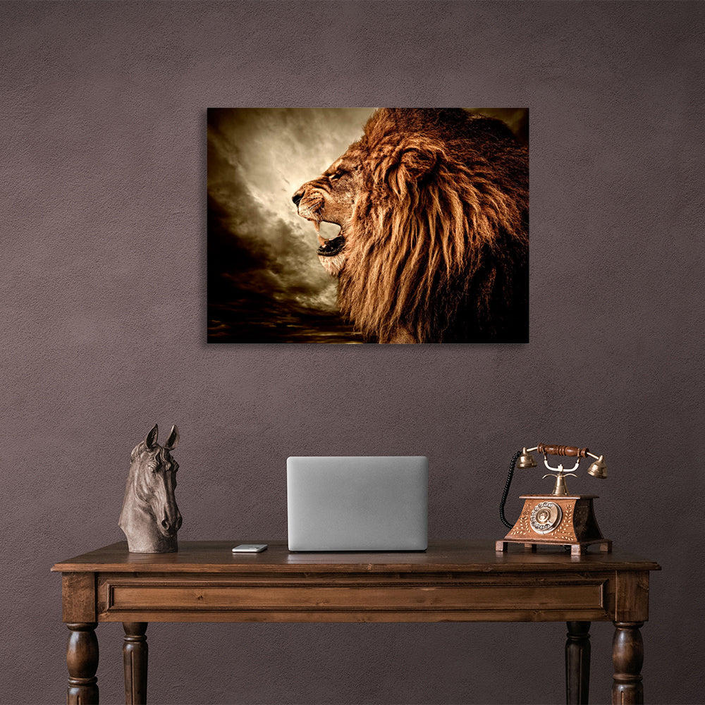 Roaring lion Canvas Wall Art Print