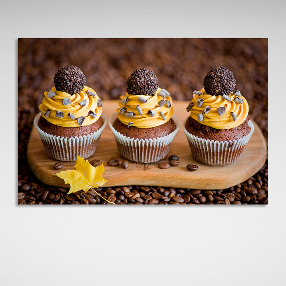 Chocolate cupcakes with cream Canvas Wall Art Print For Kitchen