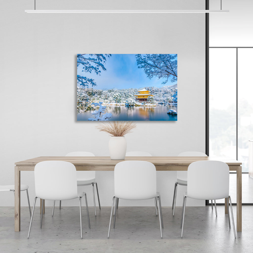 Winter Japanese traditional house Canvas Wall Art Print