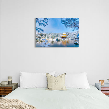 Winter Japanese traditional house Canvas Wall Art Print